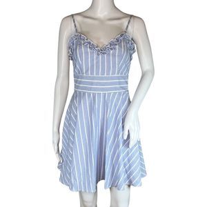 Trixxi Dress Women Small Blue White Striped Fit Flare Ruffle Wedding Guest Party